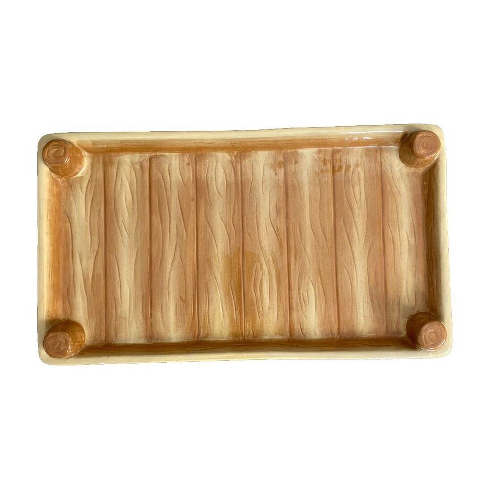 Vintage Ceramic Wood Plate Platter Boston Warehouse‎ Brown Kitchen Cookout Lodge